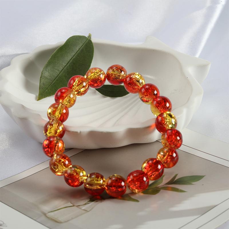 10mm Y2K Style Cracked Bead Bracelet, Multi Color Glass Round Bead Women's Fashion Jewelry Suitable For Daily Wear
