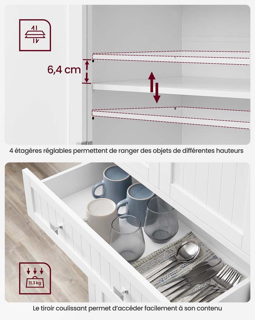 VASAGLE Tall Kitchen Pantry Cupboard, 40 x 76 x 182.1 cm, Freestanding Tall Storage Cabinet with a Drawer, 4 Adjustable Shelves, 6 Door Shelves