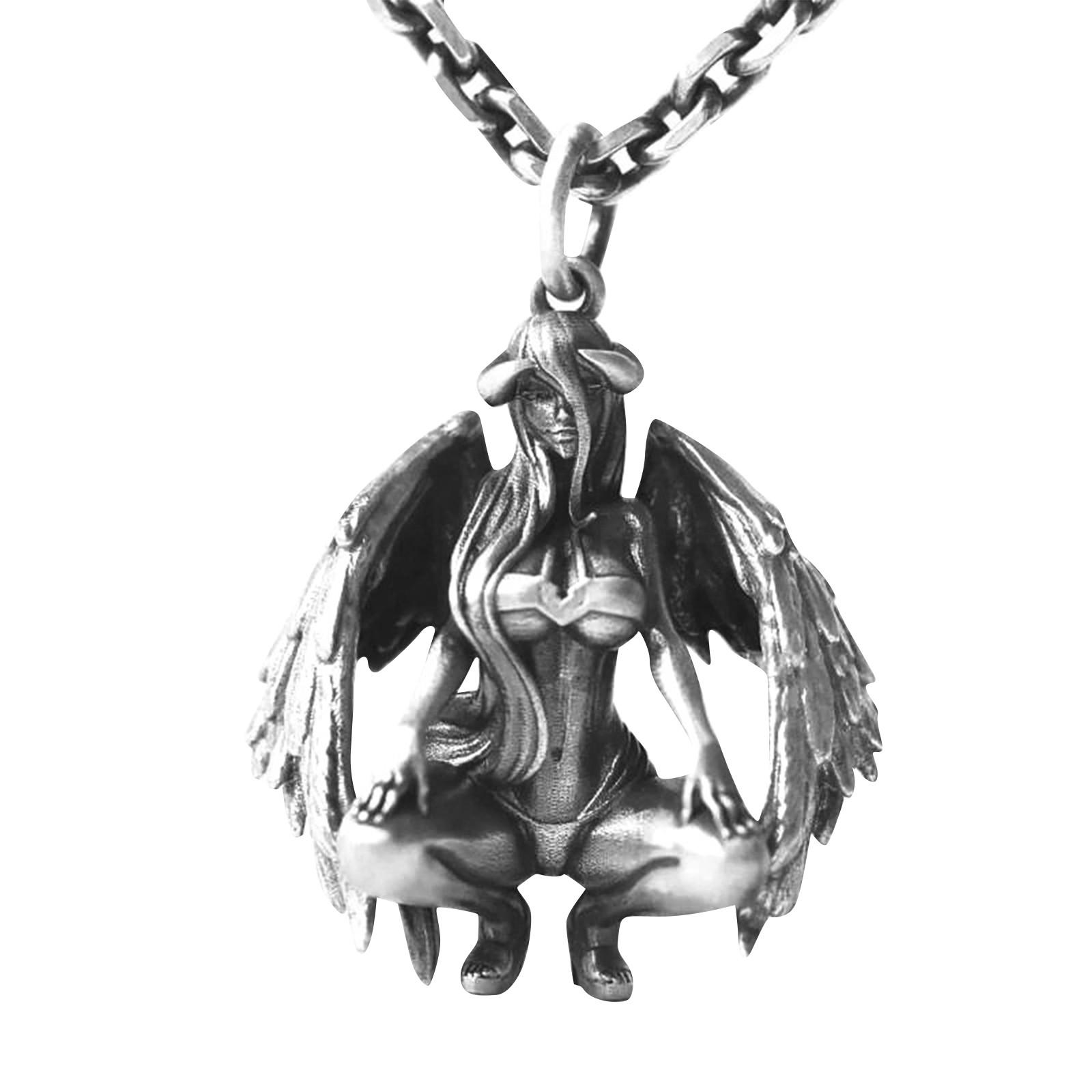 

Ожерелье с подвеской «Дьявол-ангел» для мужчин и женщин, модный темпераментный кулон, цепочка для свитера One Size