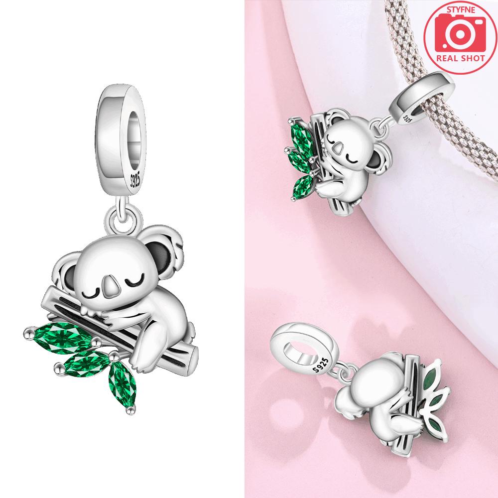 Charmscopper Original Blue Balloon Bear Coffee Tree Sloth Green Zircon Animal Beads Fit Bracelet Women Jewelry Diy Gift
