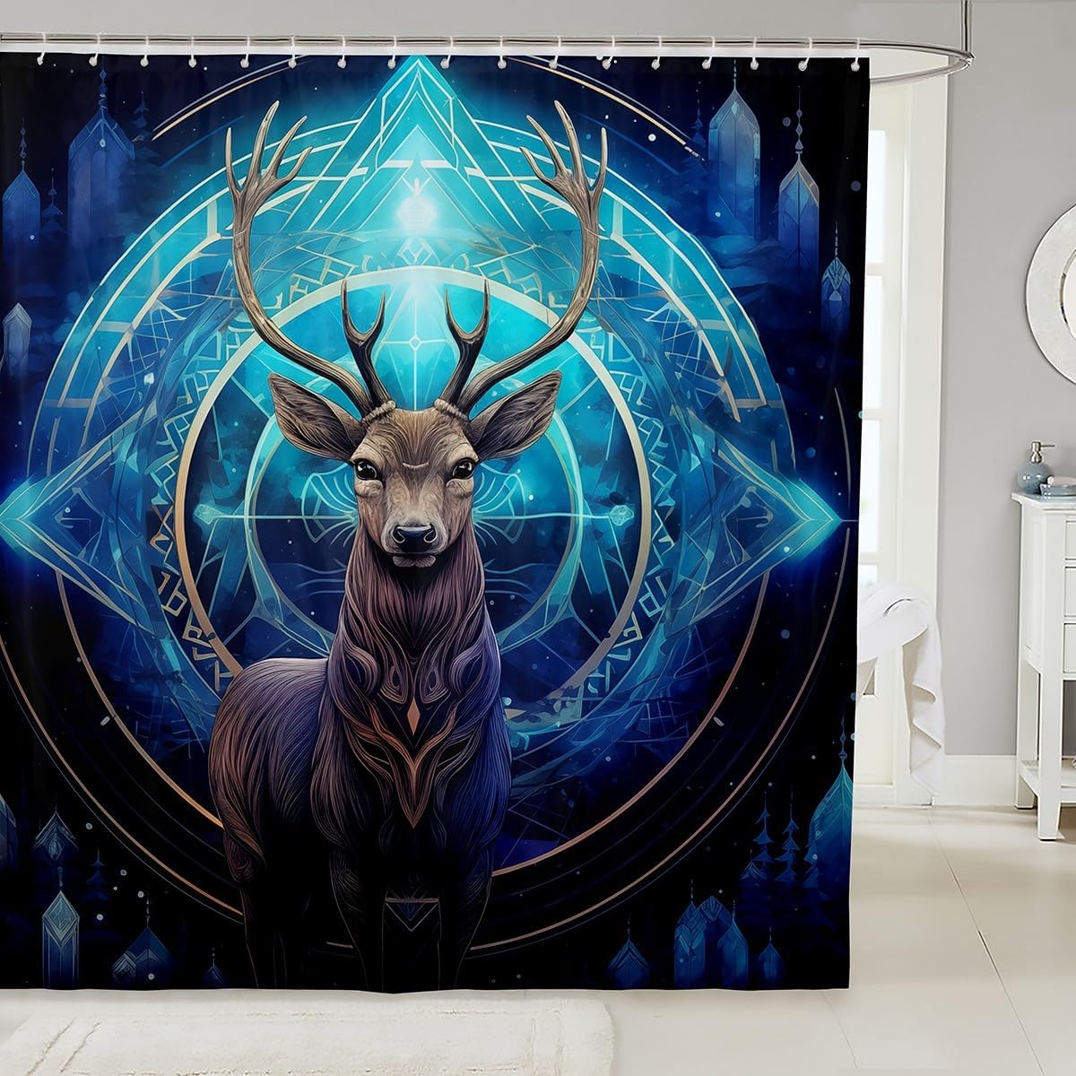 

White Fox Shower Curtain Set,Japanese Style Bathroom Curtain,Kids Girls Teens Pink Red Sakura Waterproof Fabrics Wild Animals W60H190(CM)-1 Pcs