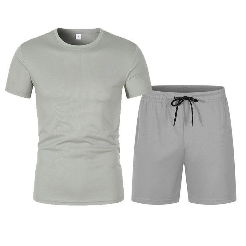 Men's Summer Mesh Basketball Set: Breathable Short Sleeve Tee + Solid Color Shorts