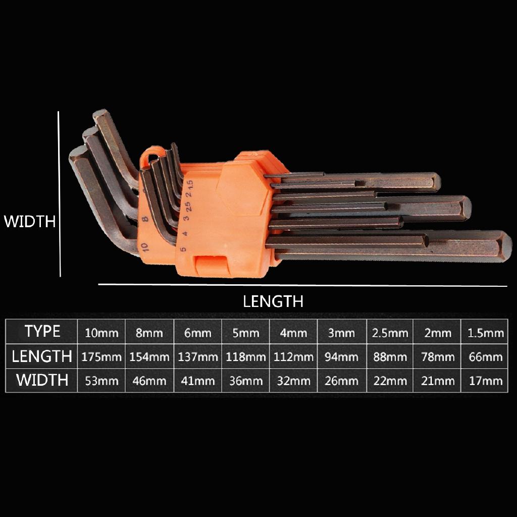 Use Hex Key Allen Tools Wrench Set Extra-long Arm AllenTorque Sae Memtric Torx Spanner Widely 9Pcs