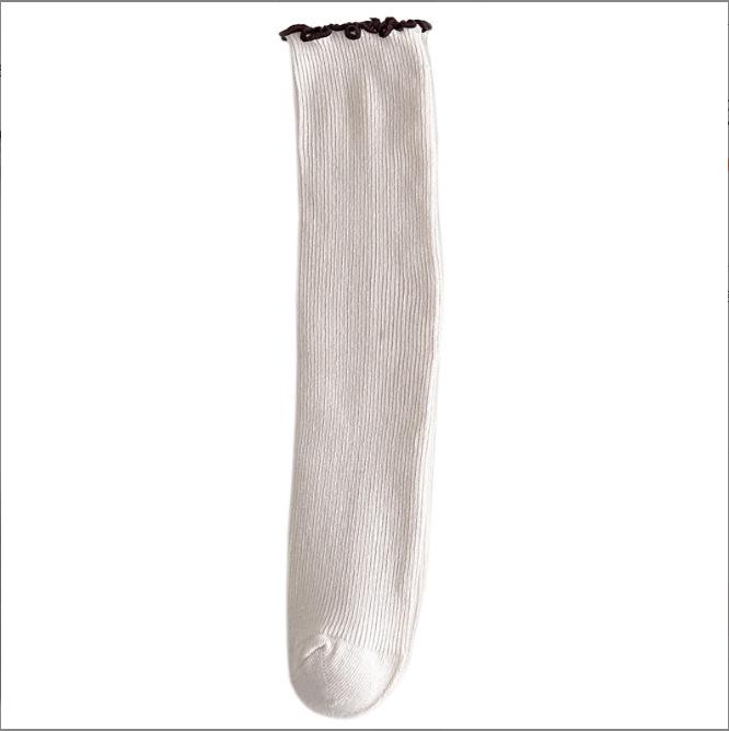 New Autumn & Winter Girls' Lace Ruffle Edge Mid-Calf Socks - Solid Color Princess Style