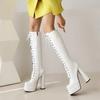 Cross-Tied Punk Style Super Chunky Heel Three-Layer Platform Women's Long Boots Side Zip Plush Lining Winter Knee-High Boots