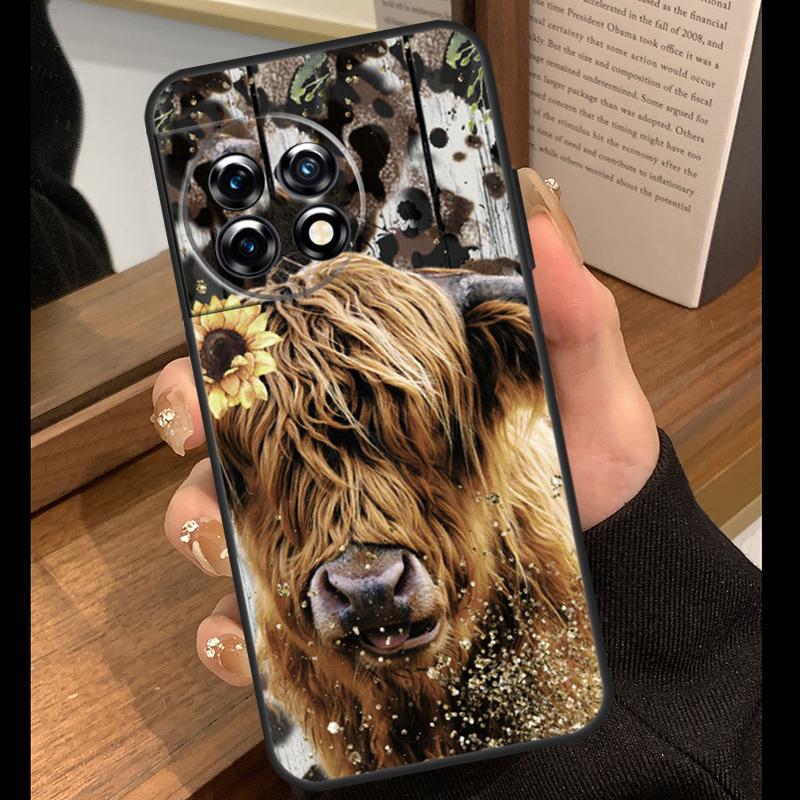 Highland Cow Sunflower Cute Case For OnePlus 15R 13R 13T 12R 15 13 12 11 10 Pro 10T Nord CE 3 4 Lite N20 N30 Nord 5 Cover