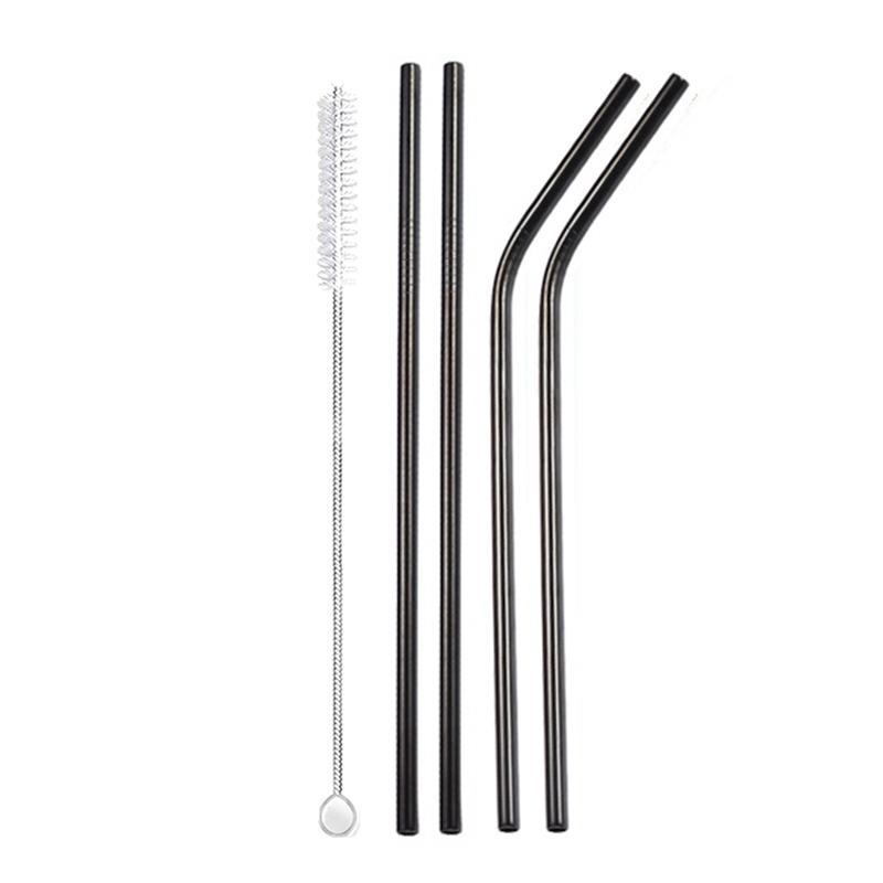 3Pcs Rainbow Color Reusable Metal Straws with Cleaning Brush 304 Stainless Steel Drinking Straws for Smoothie Milkshake Drinks