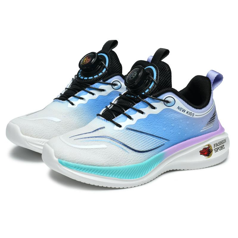 Running shoes boys and girls autumn new mesh shock absorption rotating button shock absorption sports shoes children's shoes student boy