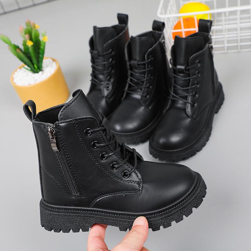 Children's Martin boots for spring and autumn, girls' single boots for dancing, black short boots for autumn and winter, boys' fleece-lined and