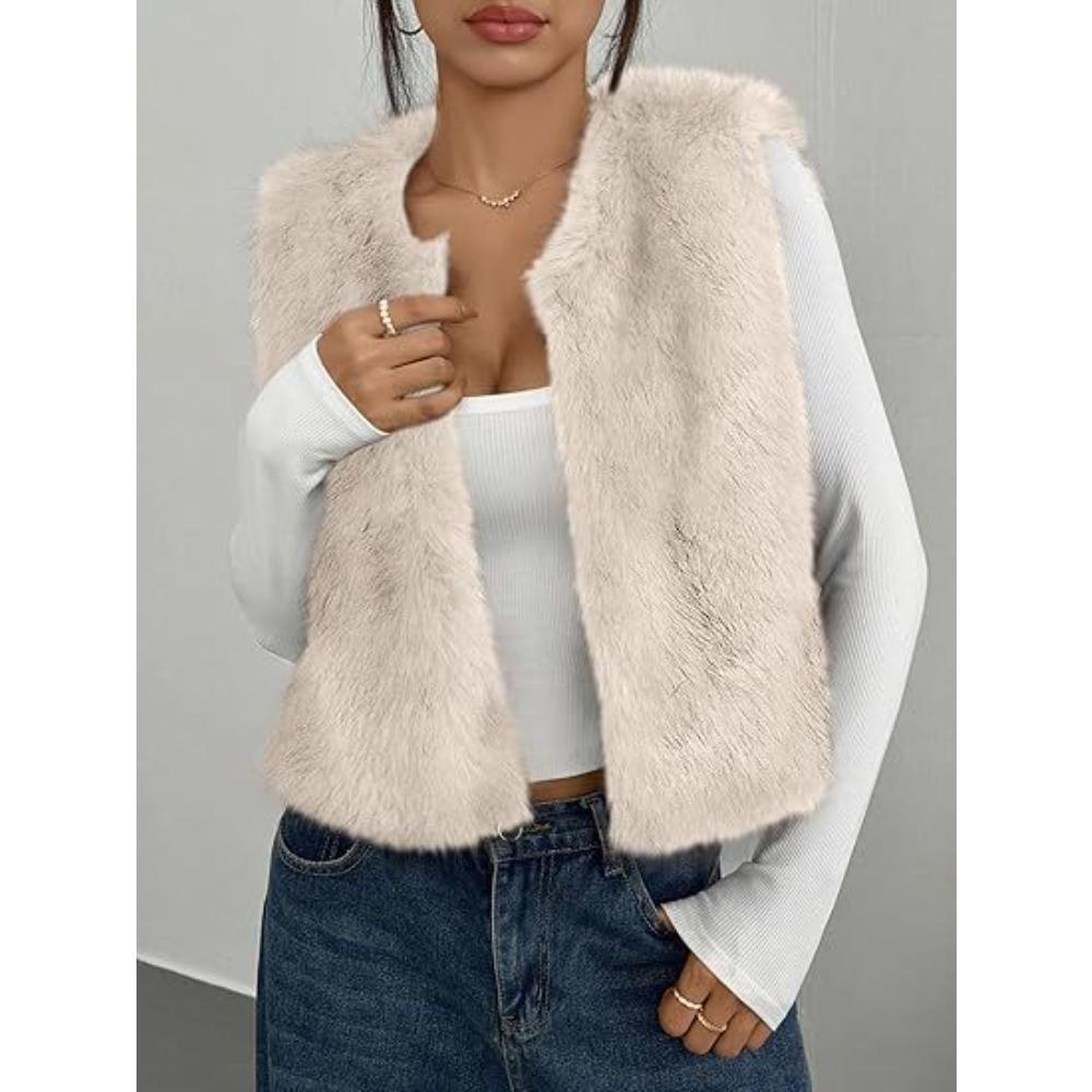 

Women s faux fur vest fashion autumn and winter sleeveless short plush fluffy vest jacket S абрикосовый