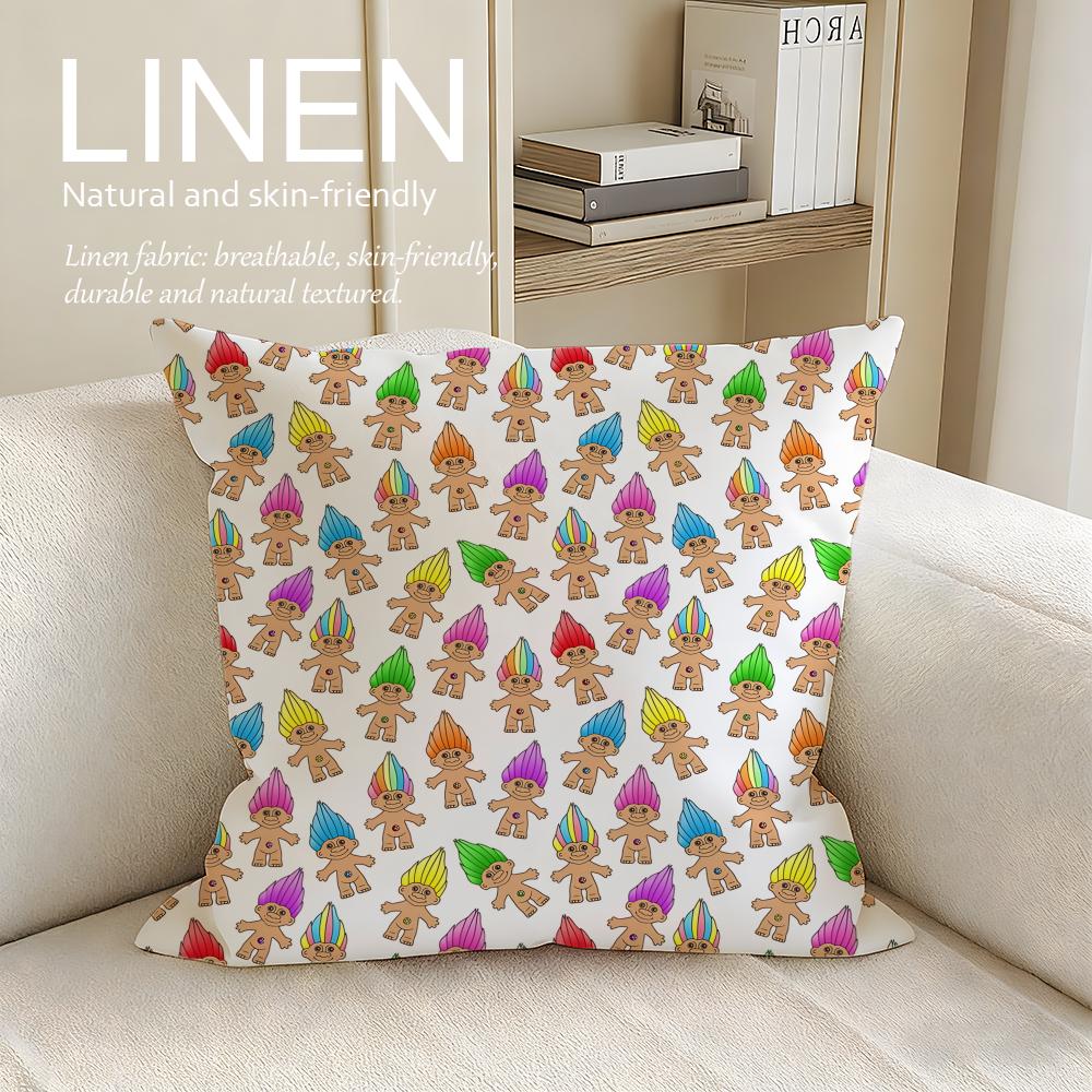 Classic Troll Doll Cushion Cover Linen Decorative Pillowcase Set Pcs X X X Breathable Washable Sofa Cushion Cover