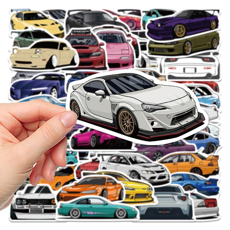 In Stock 50pcs Jdm Retrofit Racing Car Graffiti Stickers Laptop Guitar Luggage Bike Skateboard Waterproof Sticker Decal Kid Toy