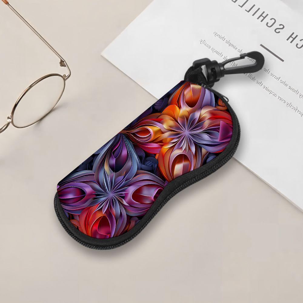 Abstract Floral Print Protective Glasses Case, Vibrant Geometric Sunglasses Case, Durable Zipper Eyewear Storage Box, Portable Fashion Accessory Organ