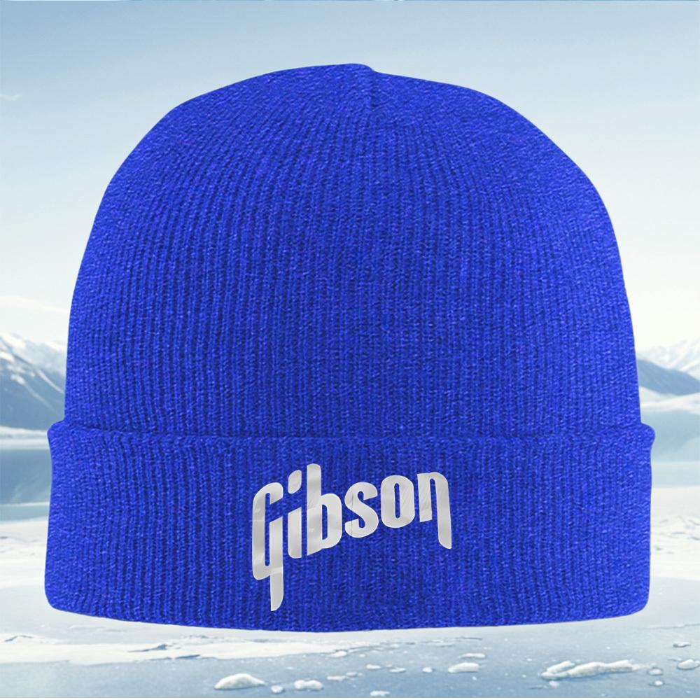 Gibson text logo design white Men Women Unisex Knitted Hat Beanie Pullover Cap Winter Thermal Warm Christmas Outdoor Cycling Hik