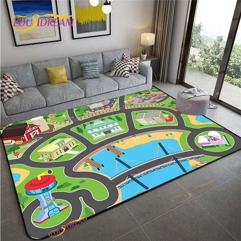 Alfombra Road Traffic Rout Map Carpet Living Room Sofa Coffee Table Bedroom Rugs Kitchen Kid Play Anti-slip Floor Mat Home Decor