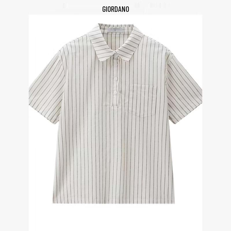 Giordano Women s Linen Blend Striped Short Sleeve Shirt M