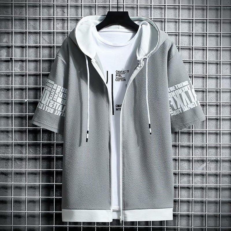 

Fashion Men s Hoodies Summer T Shirt Hood Casual Hooded Short Sleeve XXXL сірий