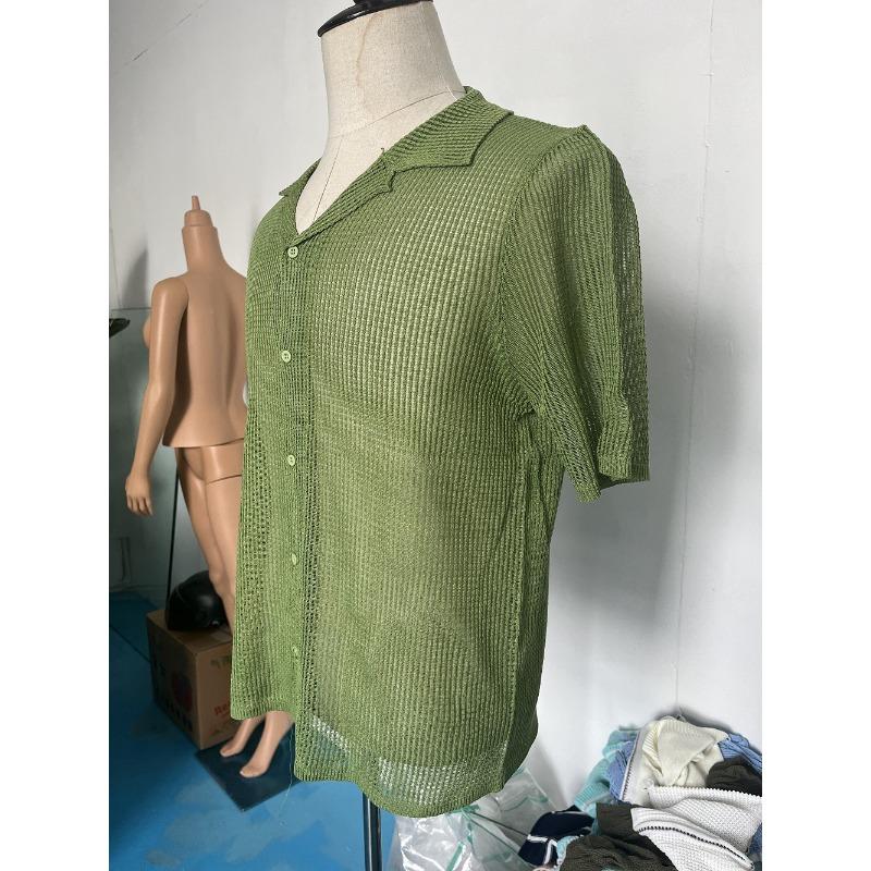 Herren Casual Kurzarm Strickjacke Hemd Sommer Einfarbig Atmungsaktiv Oberteil