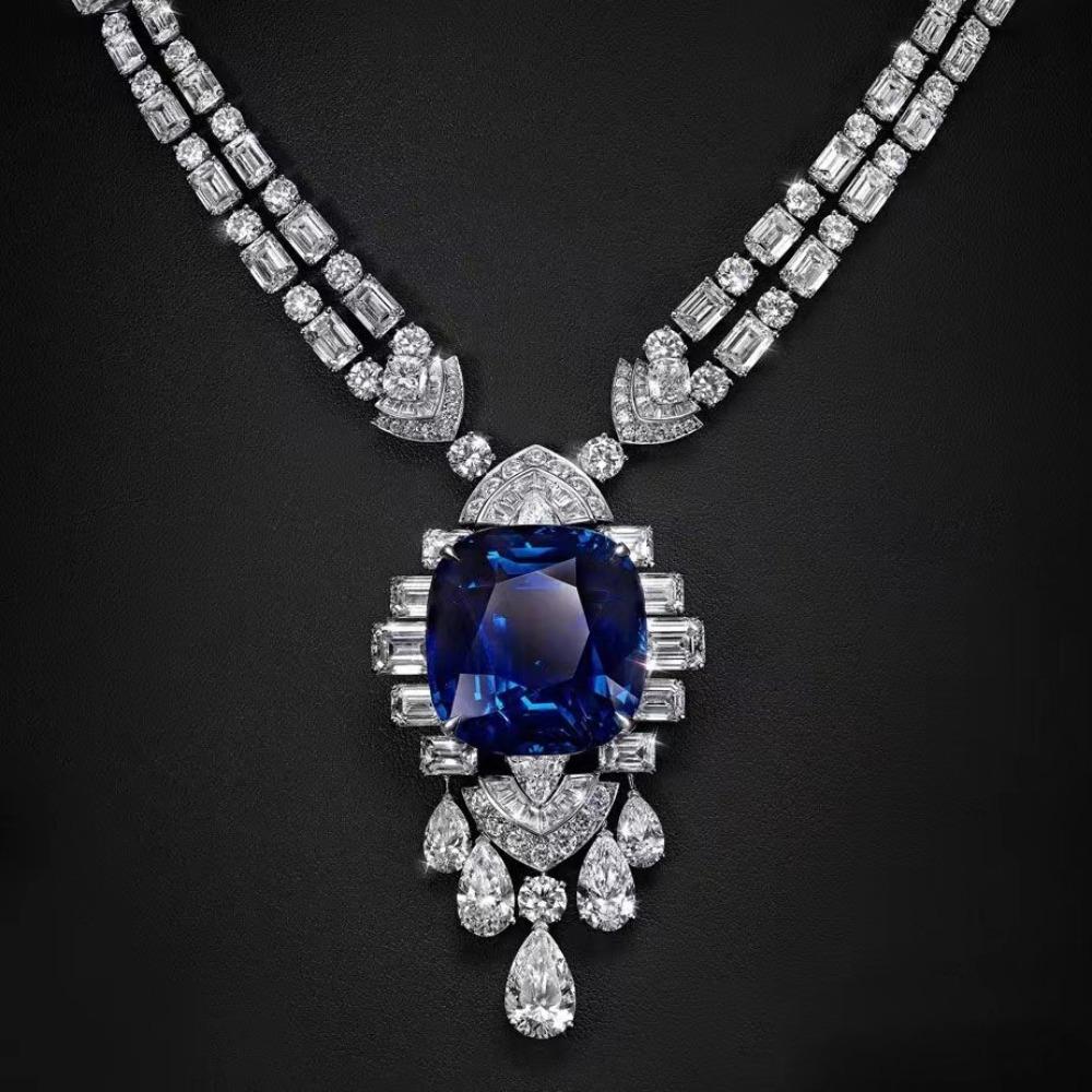 

Luxury Cornflower Blue Sapphire Bridal Necklace Women Wedding Party Jewelry Set