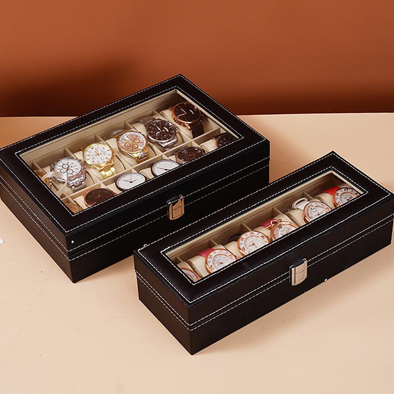 Watch Box Watch Organizer With Lock Removable Pillows Synthetic Leather Storage Case For Men Travel Gifts