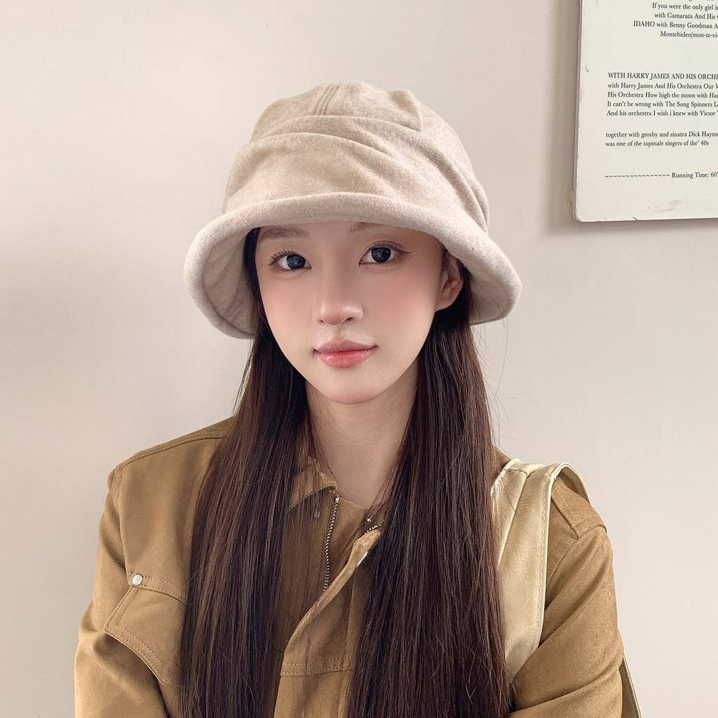 Retro Wrinkled Woolen Bucket Hat Women's Autumn and Winter Niche Versatile Temperament Basin Hat Shows Small Face Warm Bucket Hat