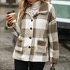 Fall and winter women's lapel long-sleeved medium-length plaid single-breasted double-sided velvet casual jacket