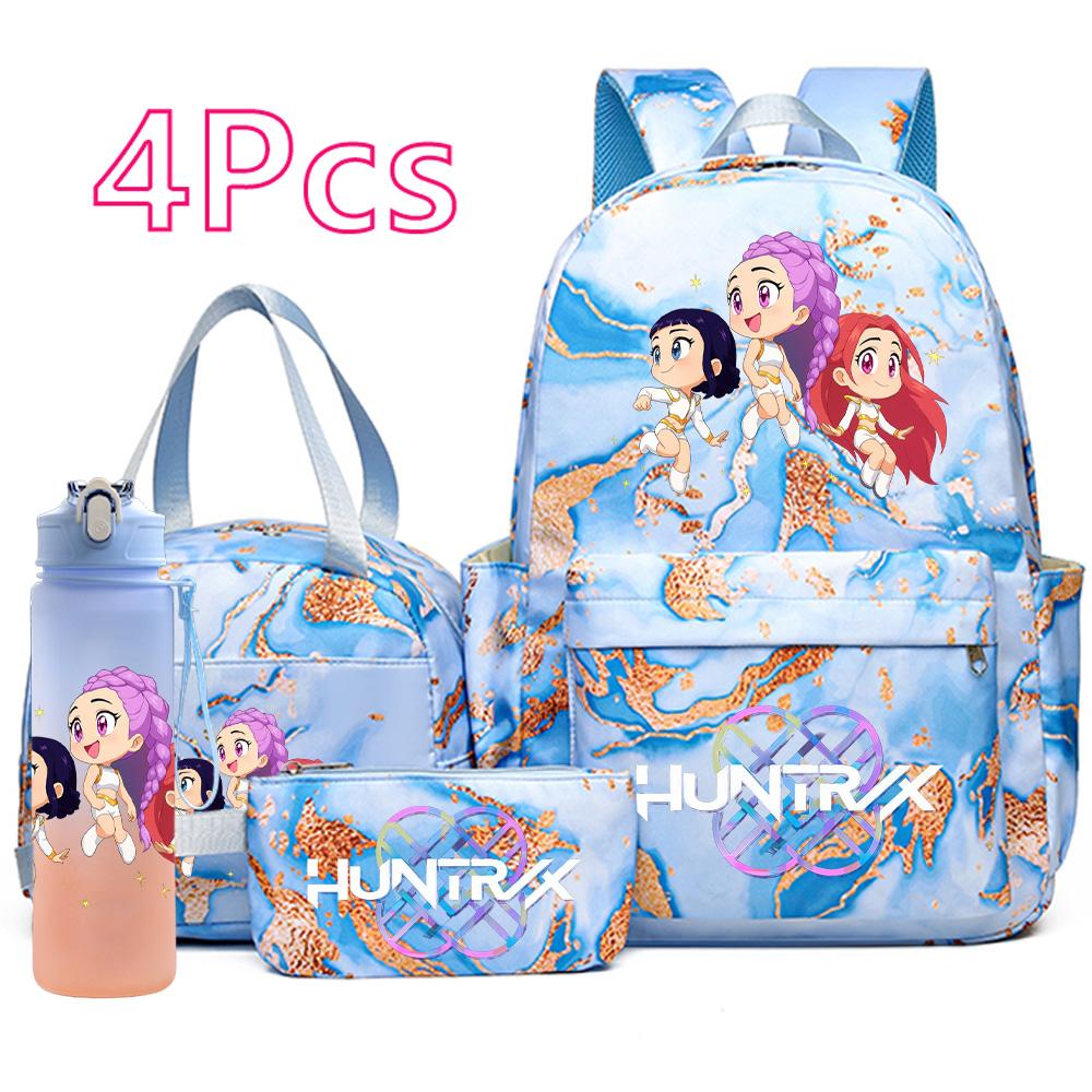 4Pcs/set K-Pop Printed Backpack Handbag Pencil Case with 750Ml Water Bottler for Teenager Boy Girl Schoolbag Large Capacity Bookbag Kid Gift Mochila