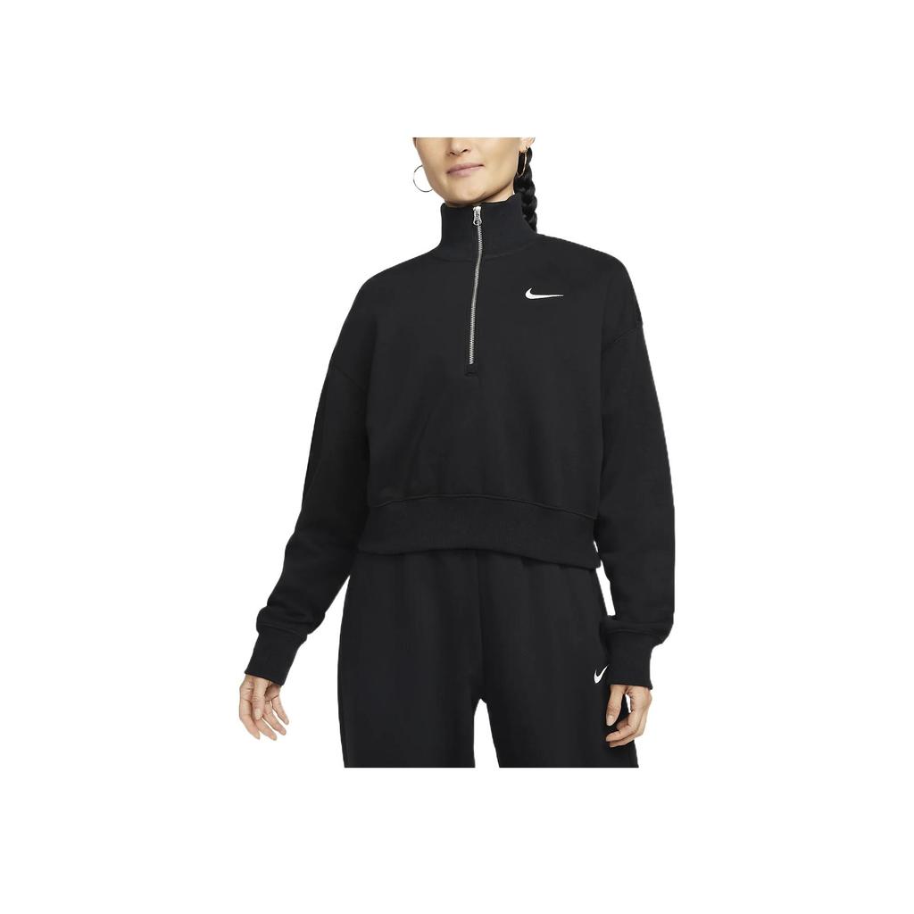 Nike Womens Phoenix Fleece Oversized 1/2-Zip Crop Fleece Sweatshirt Black/Sail Women Streetwear DQ5767-010