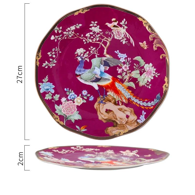 Light Luxury Ceramic Plate White Bird Blessing Style Western Dining Plate High End Tableware Set Salad Dishes Serving Tray
