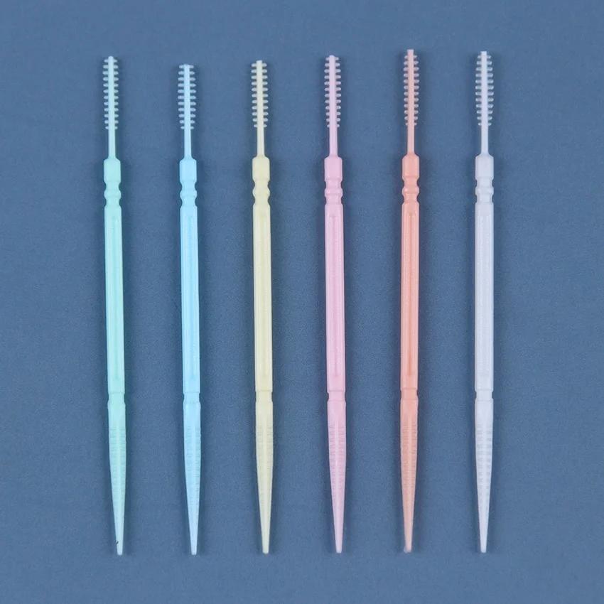 100 PCS Double-Headed Oral Care Brush Pick Interdental Teeth Sticks Cleaning Plastic Floss Toothpick.