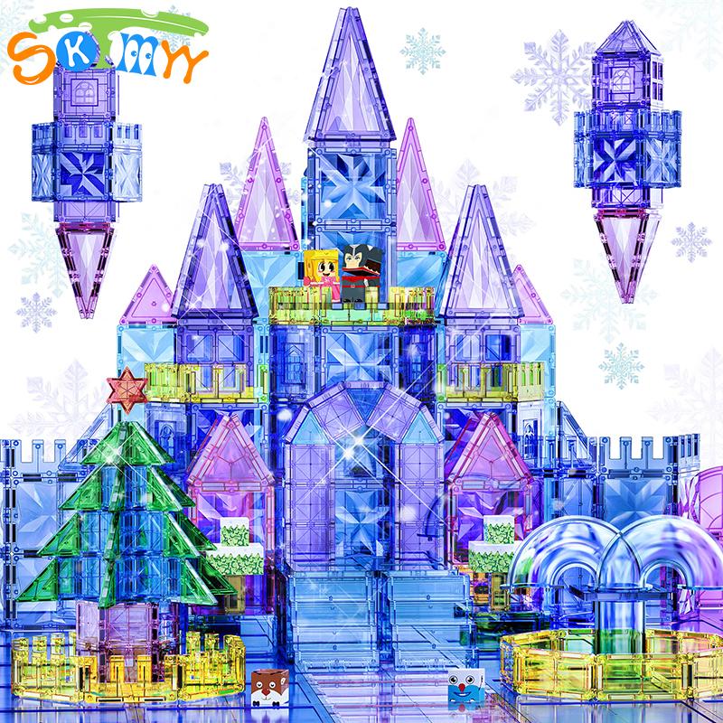 114pcs Magnetic Tiles 3D Diamond Princess Ice Castle Magnet Tiles for Kids STEM Educational Toys for Girls Kids Christmas Gifts 114pcs Magnet Tiles