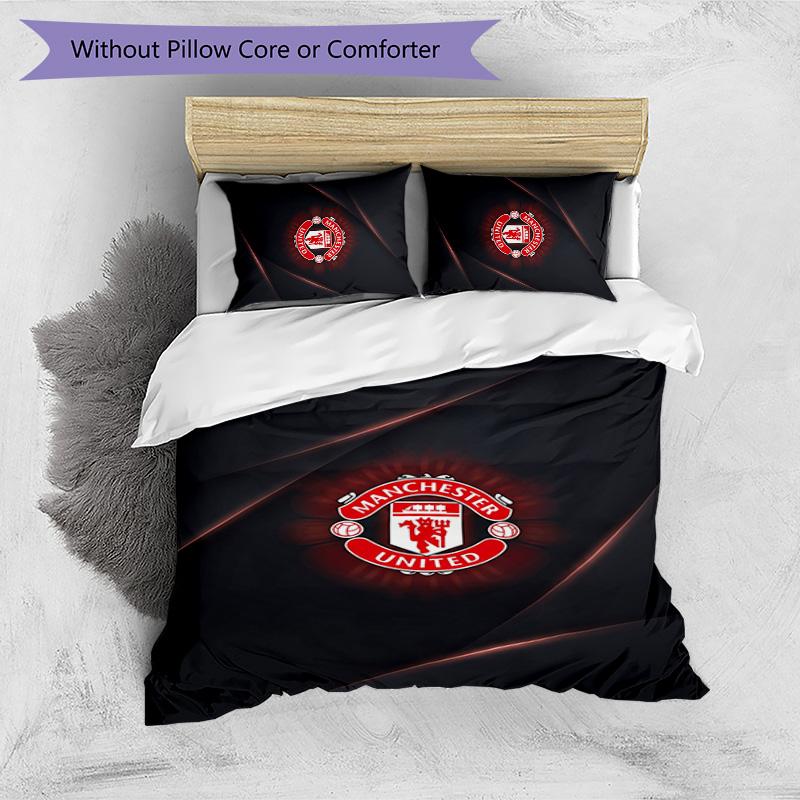 Set Lenzuola Manchester United FC Stampato 3 Pezzi Copripiumino Traspirante con Federe Biancheria da Letto Decorativa per Camera da Letto Casa