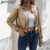 BITCED Women's Spring/Fall Long-Sleeve Zipper Gold Foil Casual Jacket