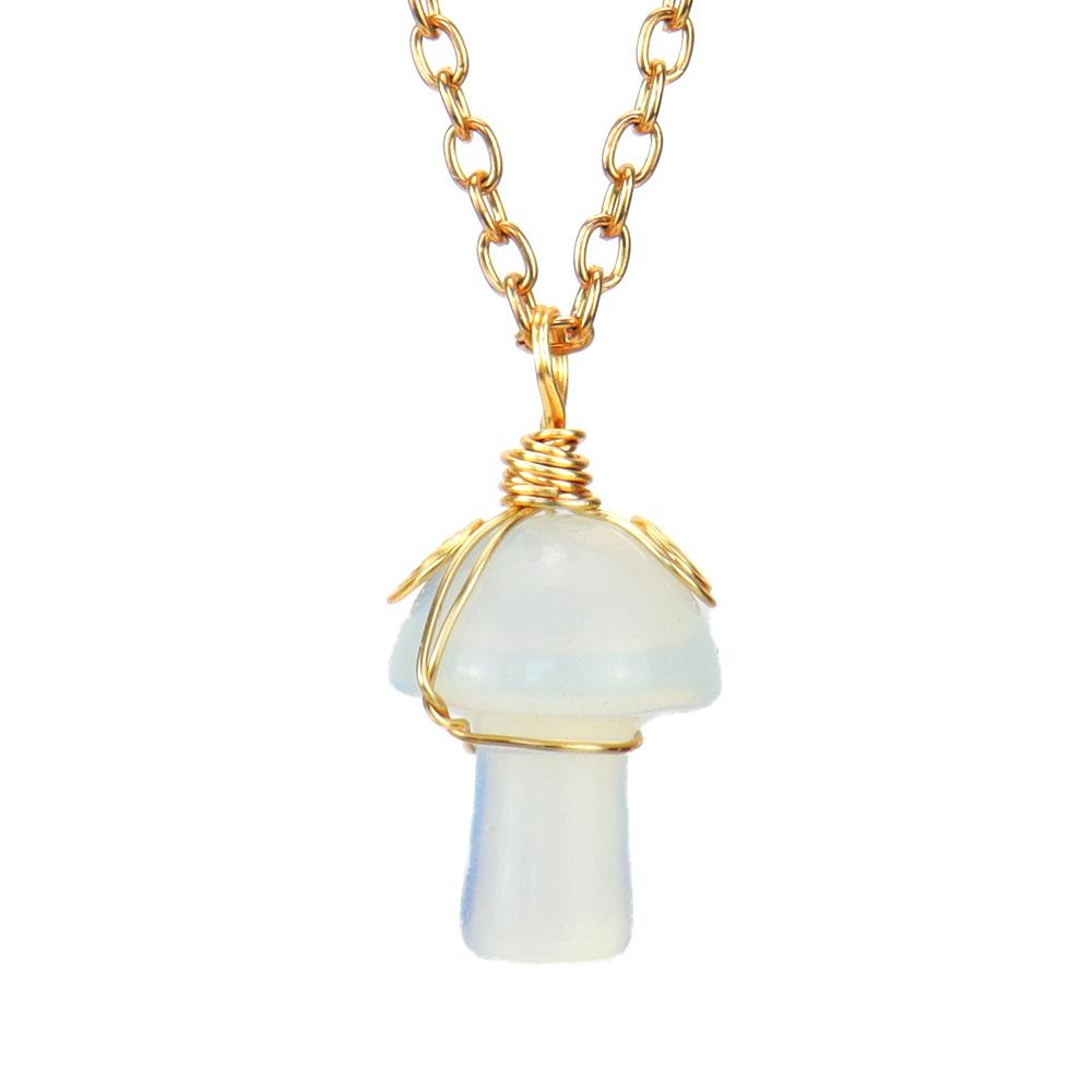 Hand-Woven Crystal Agate Small Mushroom Pendant Necklace Jewelry Diy Jewelry Accessories N584