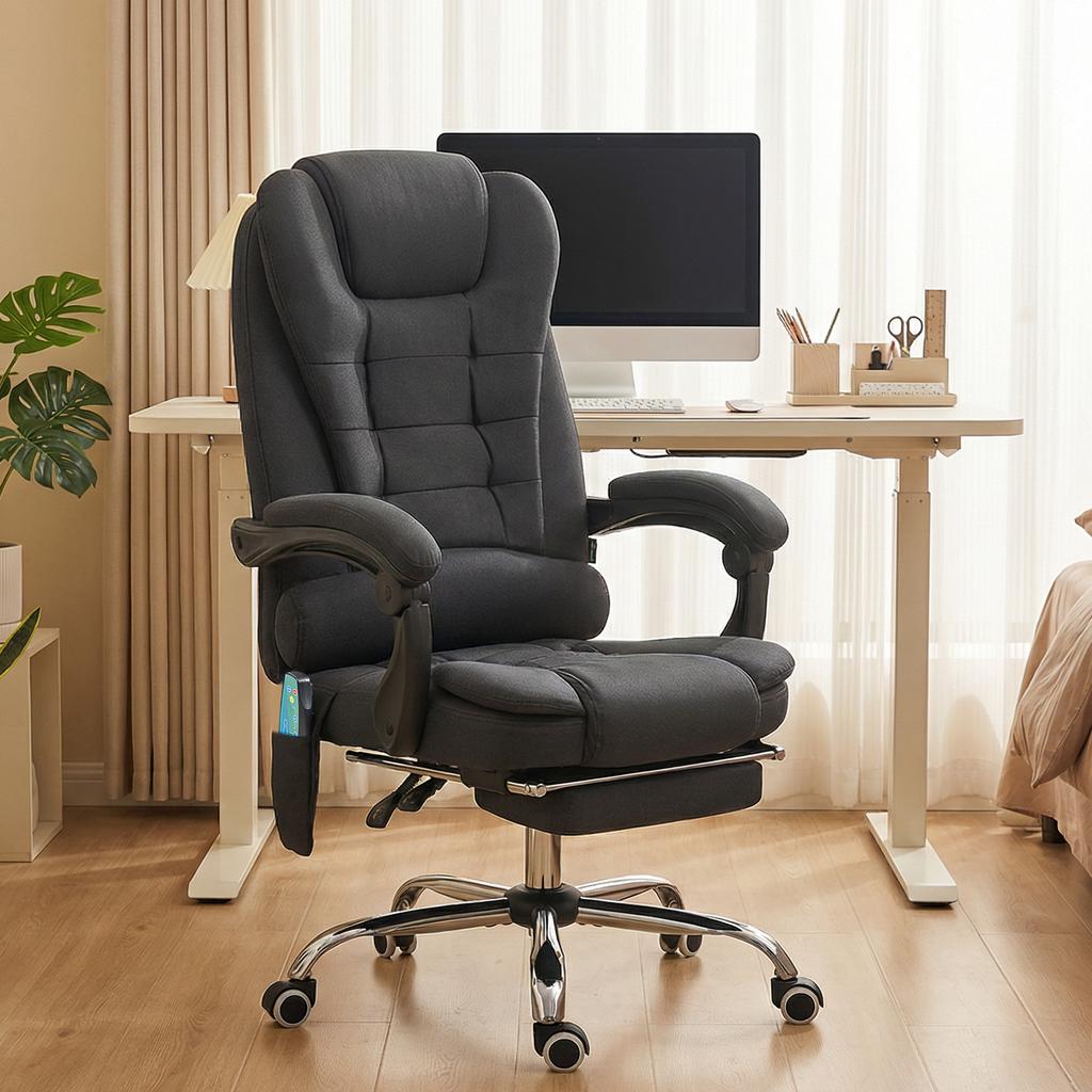 Office Chair with Massage Function, Ergonomic Desk Chair with Reclining & Heat Function, Height-Adjustable, Black