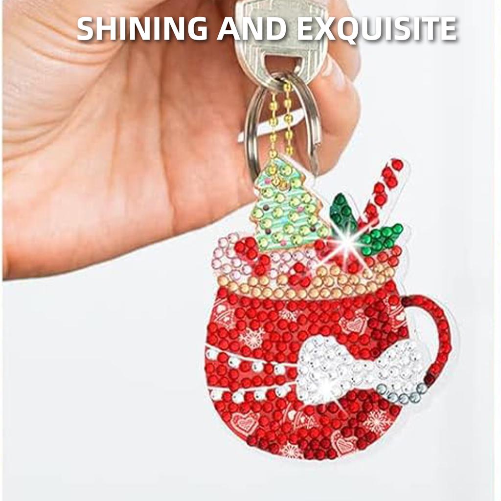 2D Flat DIY Diamond Art Keychains Diamond Art Kits Small Crystal Painting Keyrings Glitter Rhinestone Keychains Gift for Friends