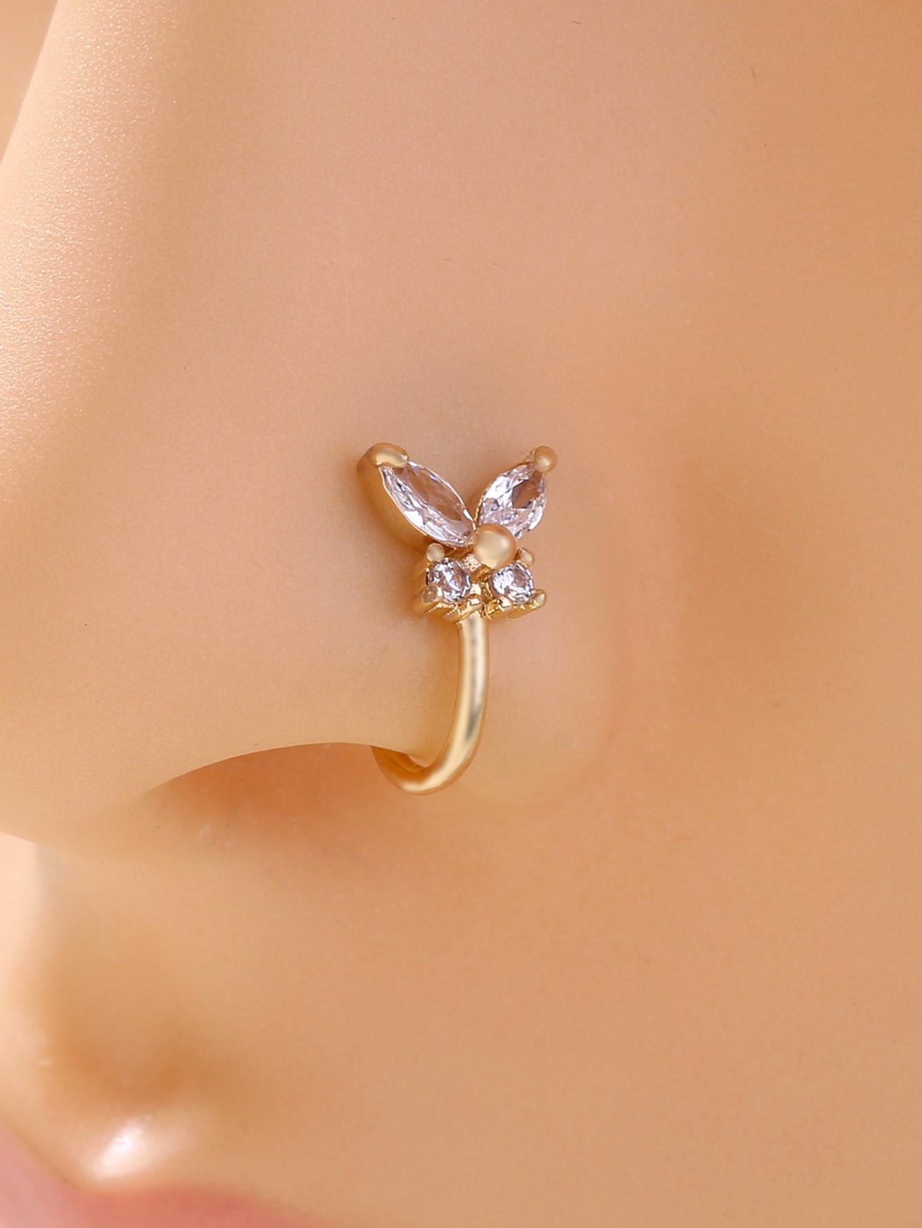 Европейский и американский U-образный пирсинг для носа в виде цветка из циркония - Простой, геометричный, медный пирсинг без прокола