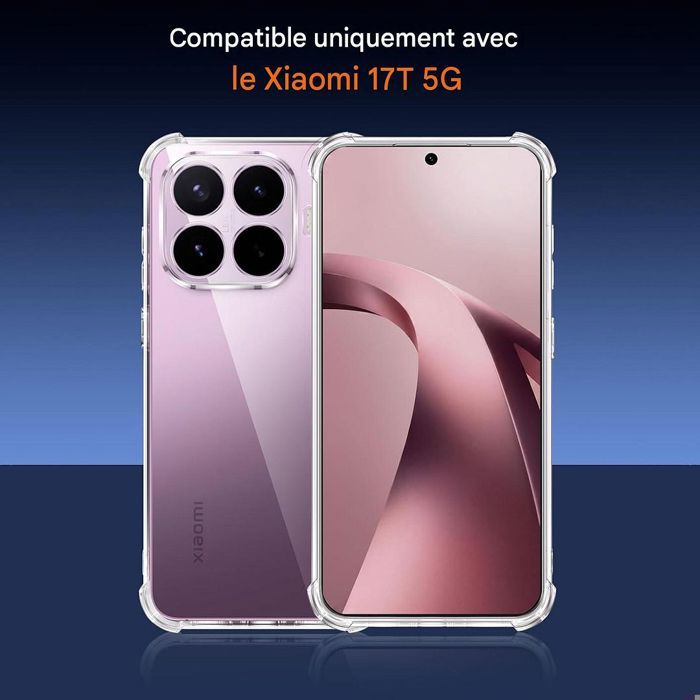 Coque + 2 Verres Trempés pour Xiaomi 17T, Silicone Anti-Rayures Transparent Coins Renforcés
