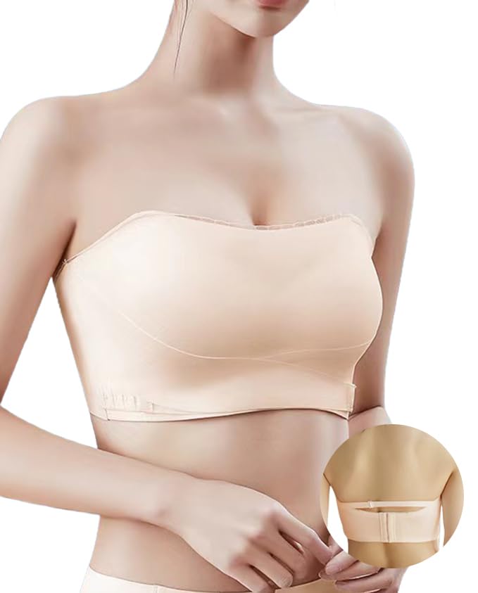 Veimia Strapless Bra Stays in Place Even When with Detachable Shoulder High Tube High Perfect for Bust Enhancement [Stability & Jumping] Straps,