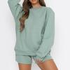 Women's Comfortable Casual Fashionable Solid Color Round Neck Sweatshirt Shorts Two-piece Set