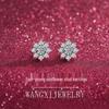 925 Sterling Silver Snowflake Moissanite Stud Earrings, 950 White Gold-Plated Fairy Sunflower Design, Women's 50-Point Jewelry.