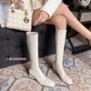 Exquisite little woman~ Korean version of temperament square head hollow thick heel side zipper large size but knee white boots women