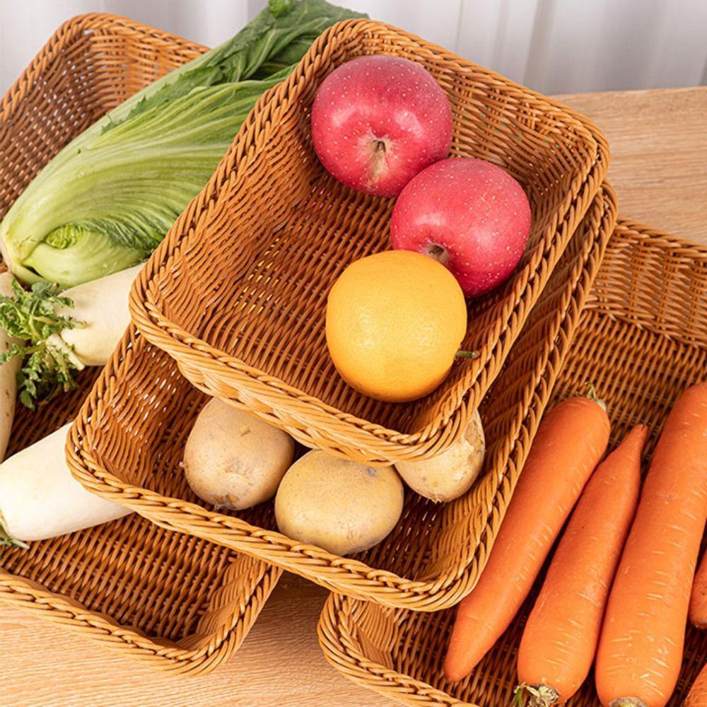 Woven Pattern Kitchen Storage Basket Plastic Bread Fruit Tray Display Basket  Home Shop Hotel