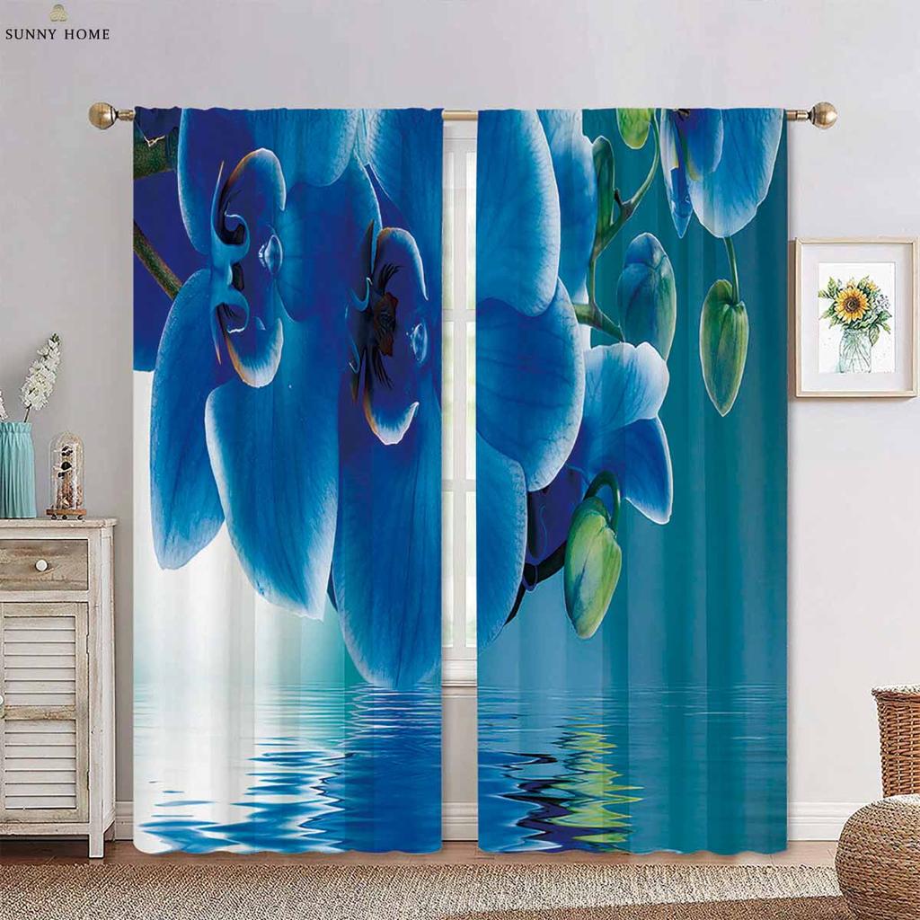 2-Piece Set Of Flower 3d Printed Curtains Machine Washable Bedroom Living Room Kitchen Four Seasons Decorative Curtains