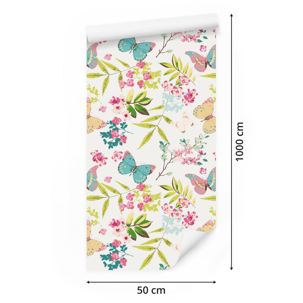 Colorful Butterflies and Flowers Wallpaper for Living Room and Bedroom 50x1000