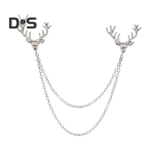 

Мужская булавка на лацкан с декором в виде рогов оленя, двойные цепи, противоскользящая нарядная полированная булавка для воротника пиджака, брошь для пальто, одежды для взрослых, головных уборов, сумок, ювелирных изделий серебряный