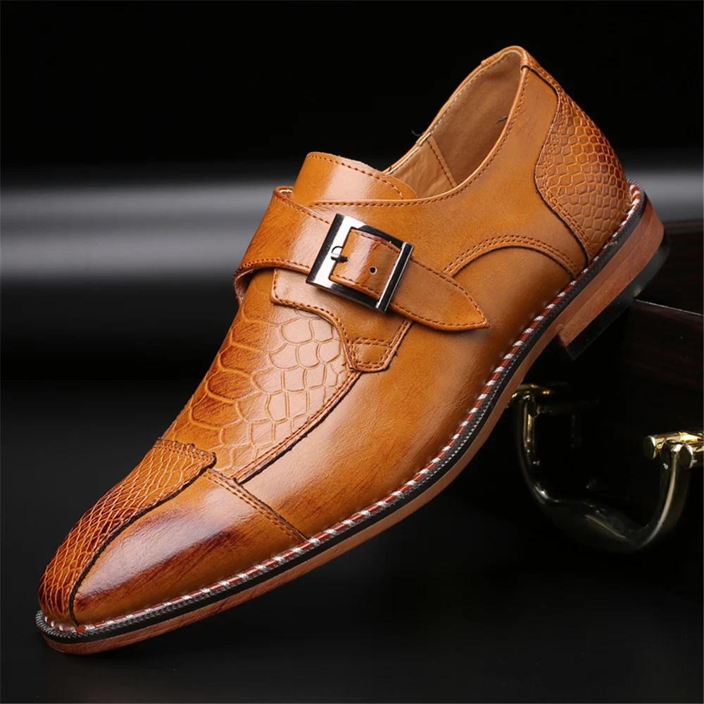Men's Dress Shoes PU Leather Monk Strap Wingtip Formal Shoes Slip-On Loafer Solid Color Fits True to Size