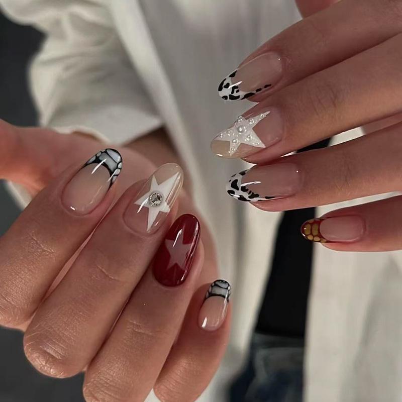 French Crocodile Pattern Star Nail Art Pieces (Wearable & Finished)