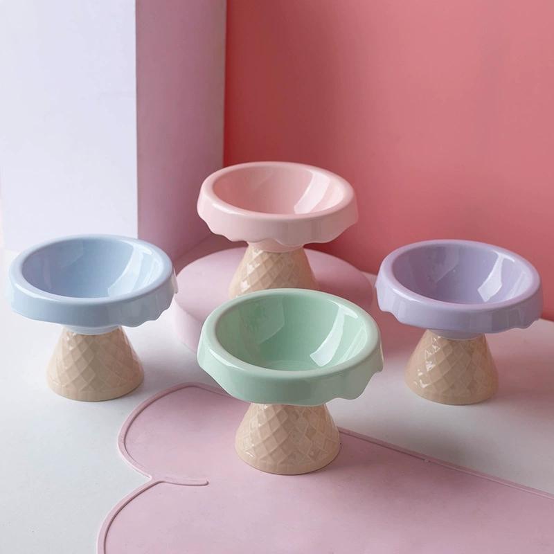 1pc Ceramic Cat Bowl, Pet Bowl, Ice Cream Bowl, High Foot Slanted Mouth, Neck Protection, Anti Knock Cat and Dog Bowl