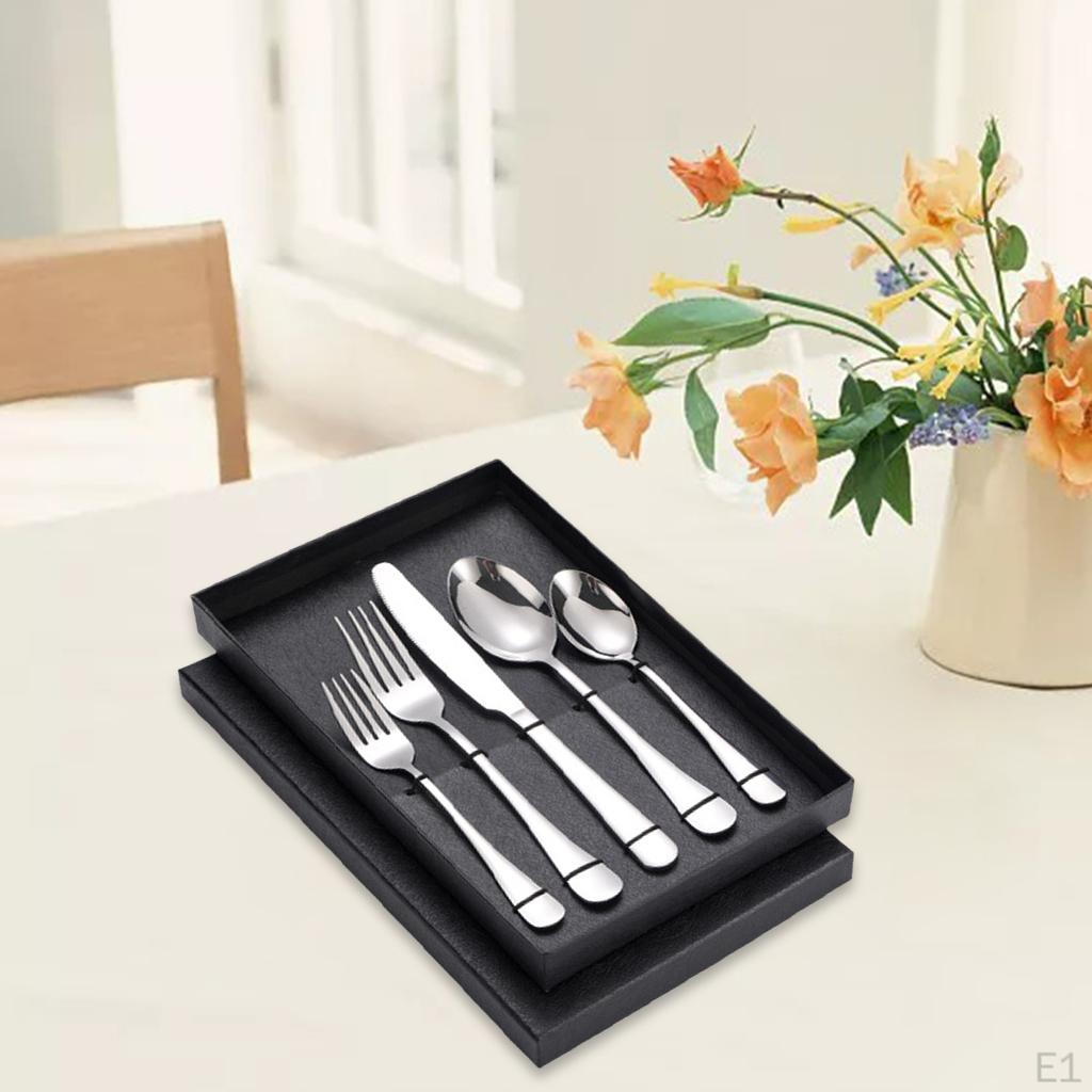 5Pcs Portable Stainless Steel Flatware Reusable Tableware Lightweight Backpacking Cutlery Dinnerware